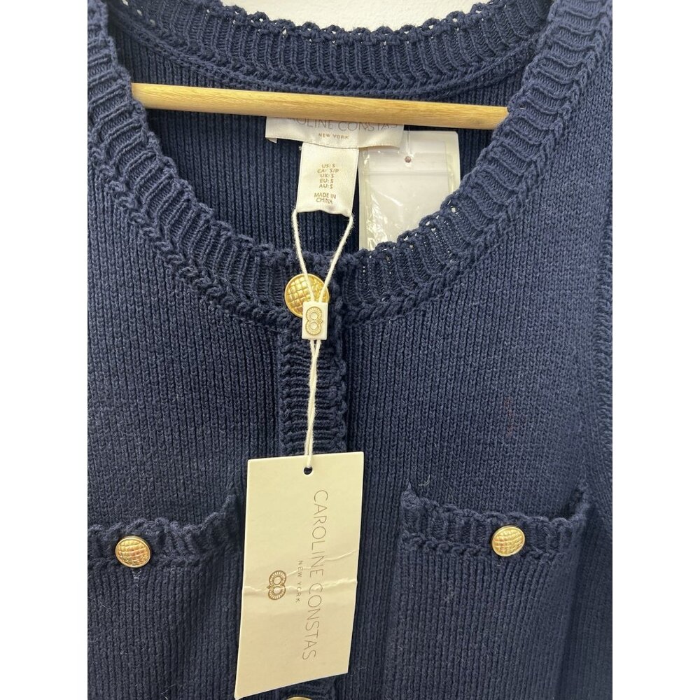Caroline Constas New York Catalina Sleeveless Button Front Knit Dress Navy Blue - Picture 5 of 10